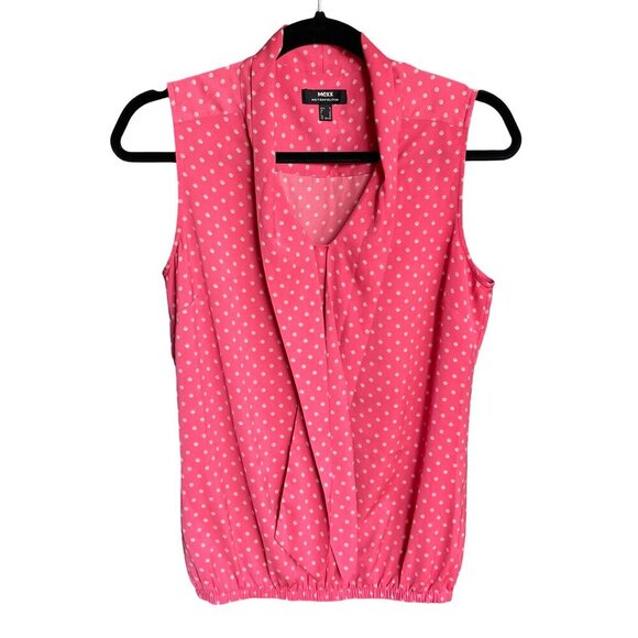 MEXX Pink White Polka Dot Sleeveless Blouse With Bow Women's Size 32, Size XS - Picture 3 of 9